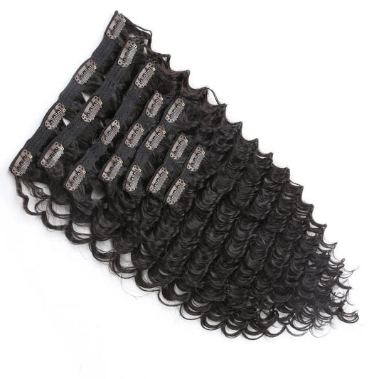 Deep Wave human hair Clip in extensions