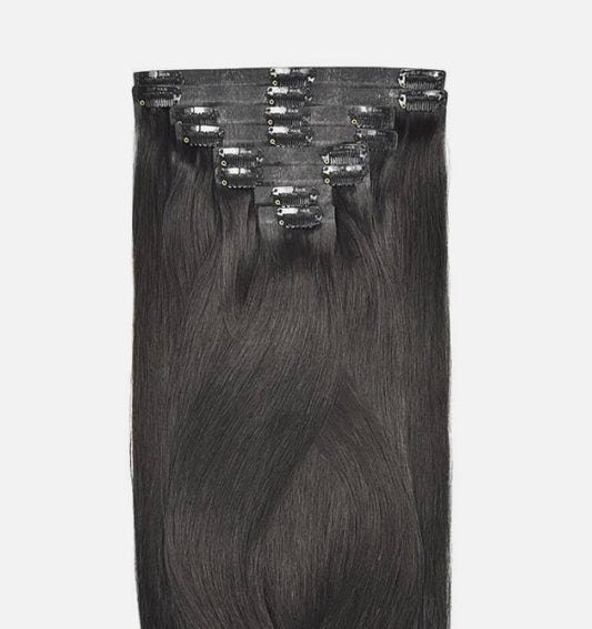 Silky Straight Jet Black human hair clip in extensions